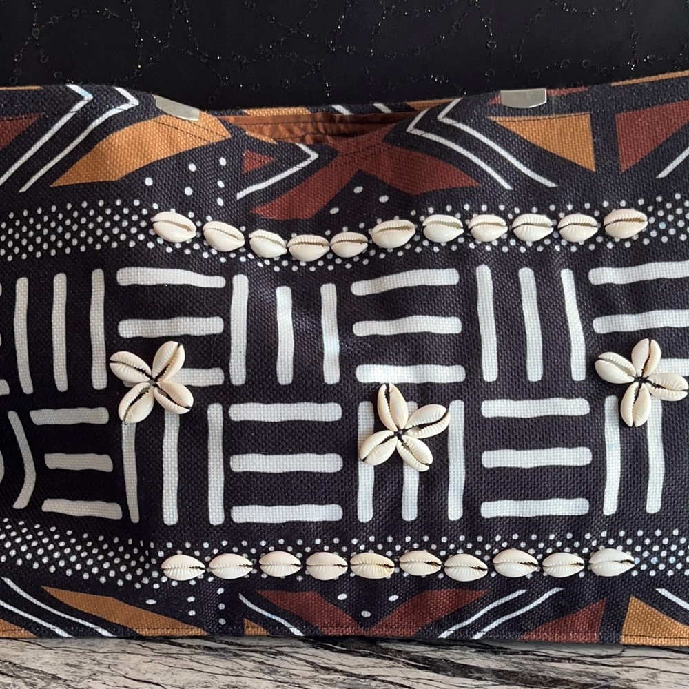 Tribal Print Clutch with Shell Accents